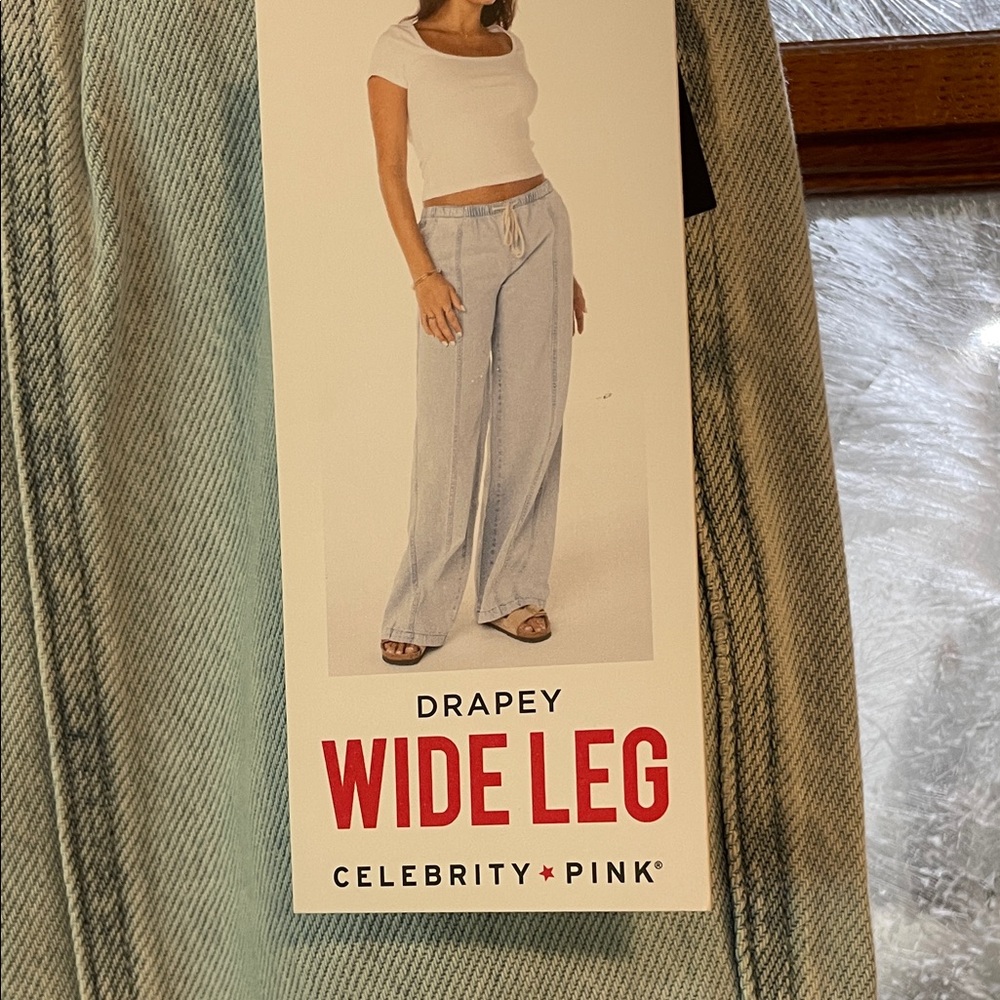 Celebrity Pink Drapey Wide Leg Jeans - Light Mint Green